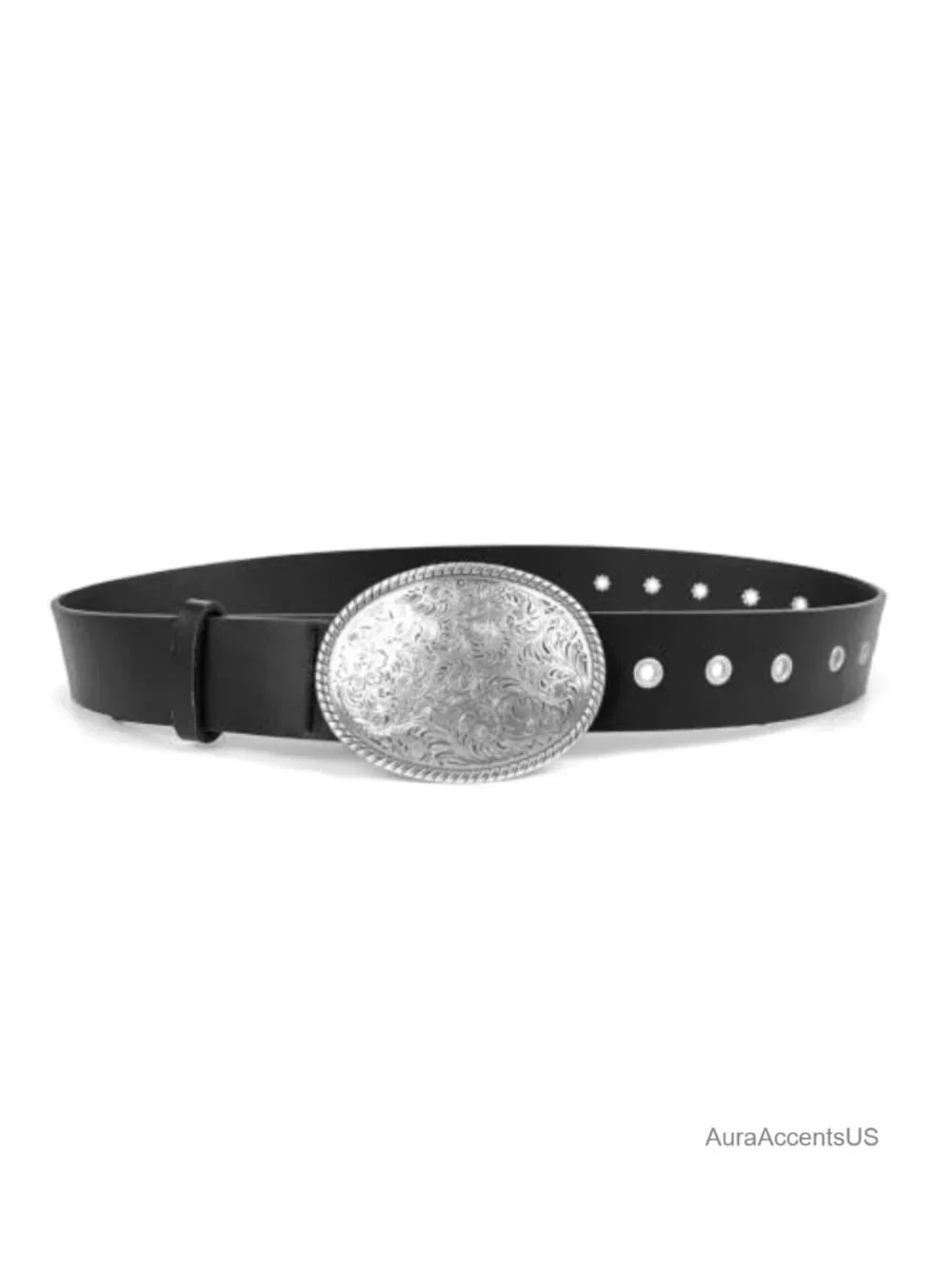 Women's Faux Leather Studded Belt with Silver Buckle, Punk Y2K Western Style,